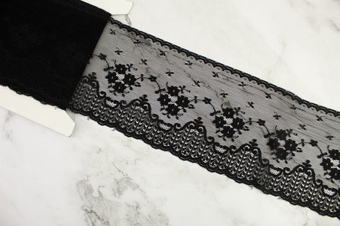 Black Floral Lace Trim Remnant  5.5 inches width x 4.5 yards